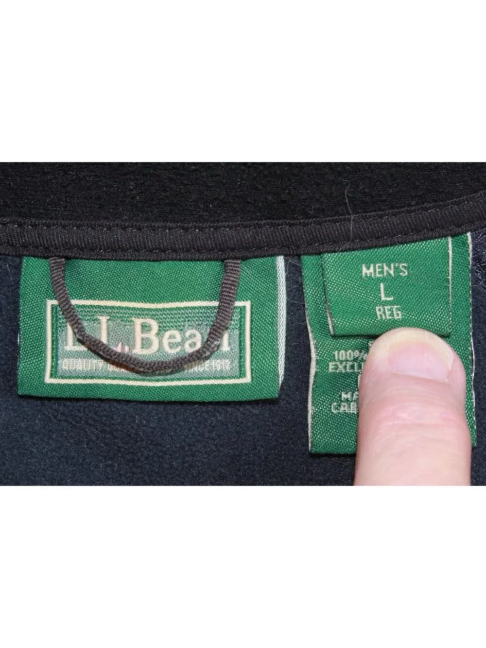 LL Bean Polartec Fleece Jacket Blue Black Full Zip Outdoor Size Large